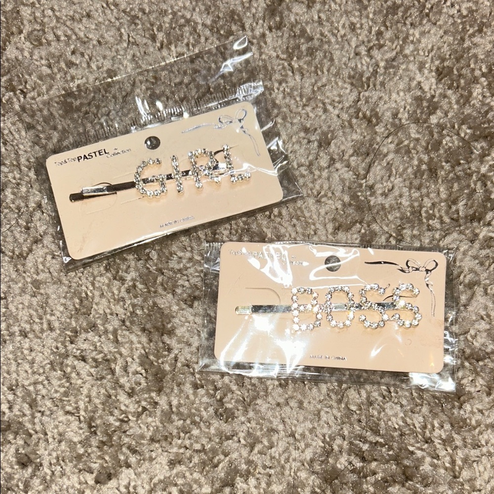 Pastels Silver Rhinestone Word Hair Clips